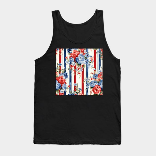 Red White and Blue Patriotic Shabby Floral Tank Top by VintageFlorals